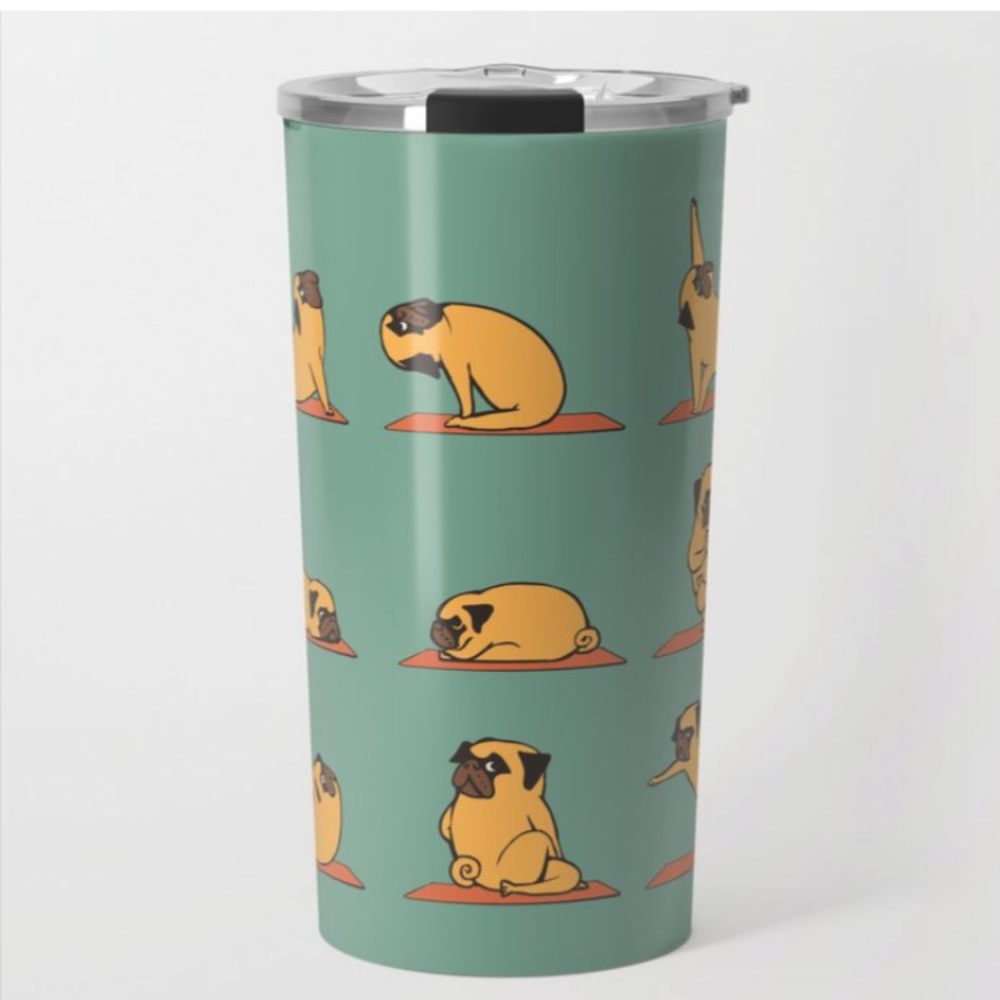 NWOT Pug yoga travel mug from society6